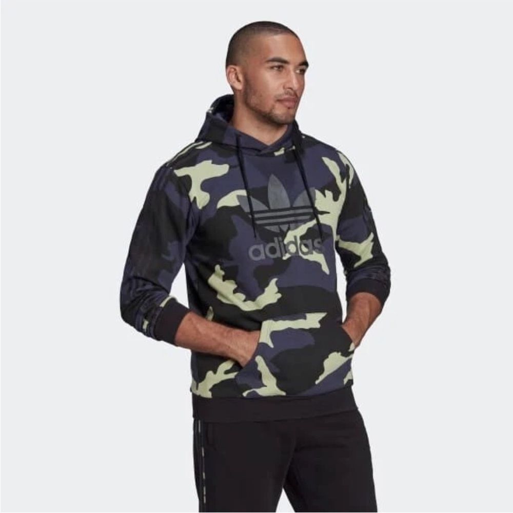 Adidas Originals Camouflage Trefoil Logo Hoodie Sweatshirt Shadow Navy size S